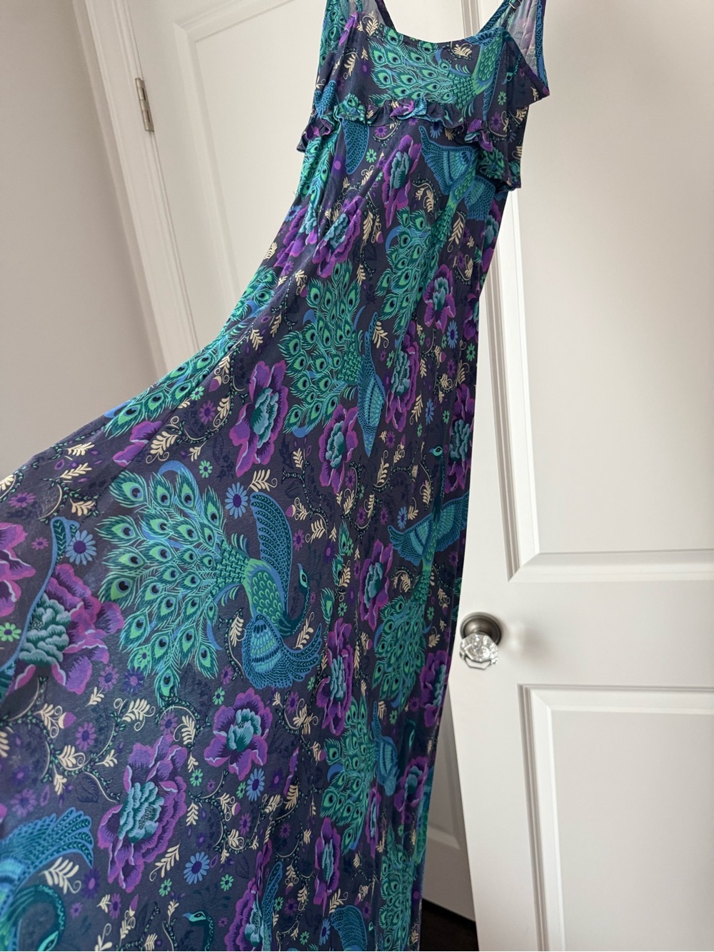 Spell Boheme Bias Cut Maxi Dress in Peacock Colorway, Size Small. - Picture 11 of 14